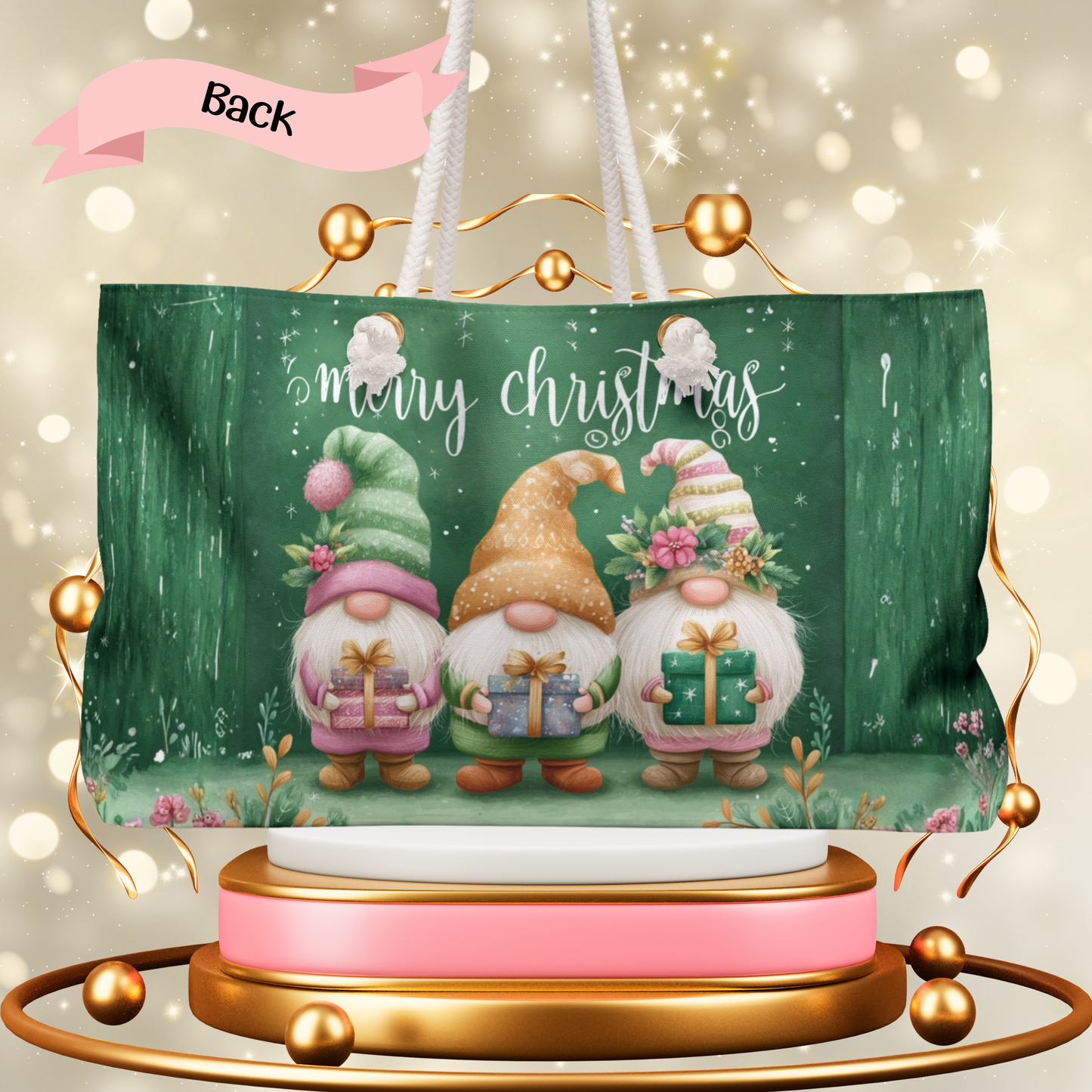 🎄Christmas Gnome Tote Bag – Green Holiday Market Bag, Festive Gnome Gift Tote, Merry Christmas Bag, Cute Nordic Christmas Shopper, Holiday Shopper, Festive Merry Christmas Weekender Bag
