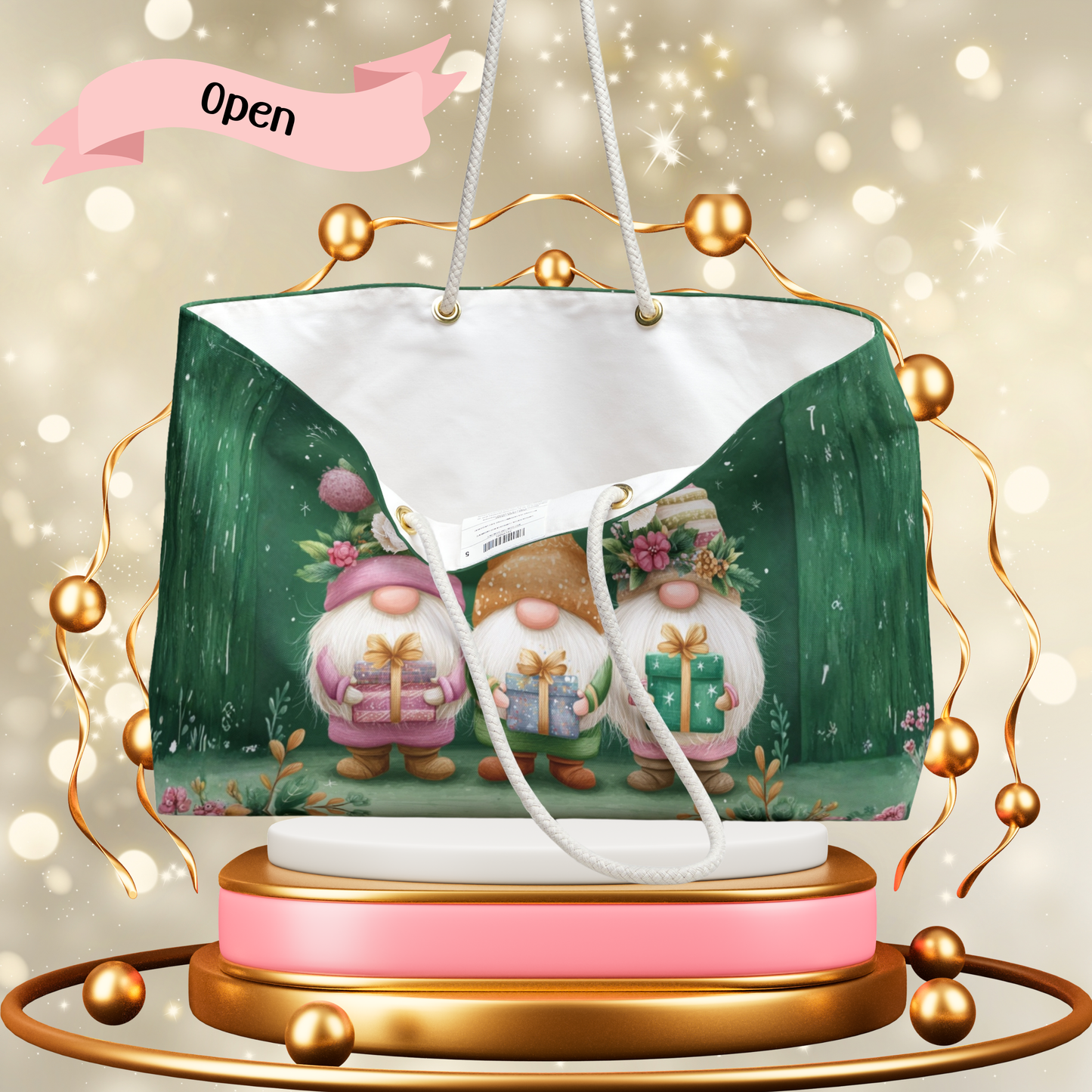 🎄Christmas Gnome Tote Bag – Green Holiday Market Bag, Festive Gnome Gift Tote, Merry Christmas Bag, Cute Nordic Christmas Shopper, Holiday Shopper, Festive Merry Christmas Weekender Bag