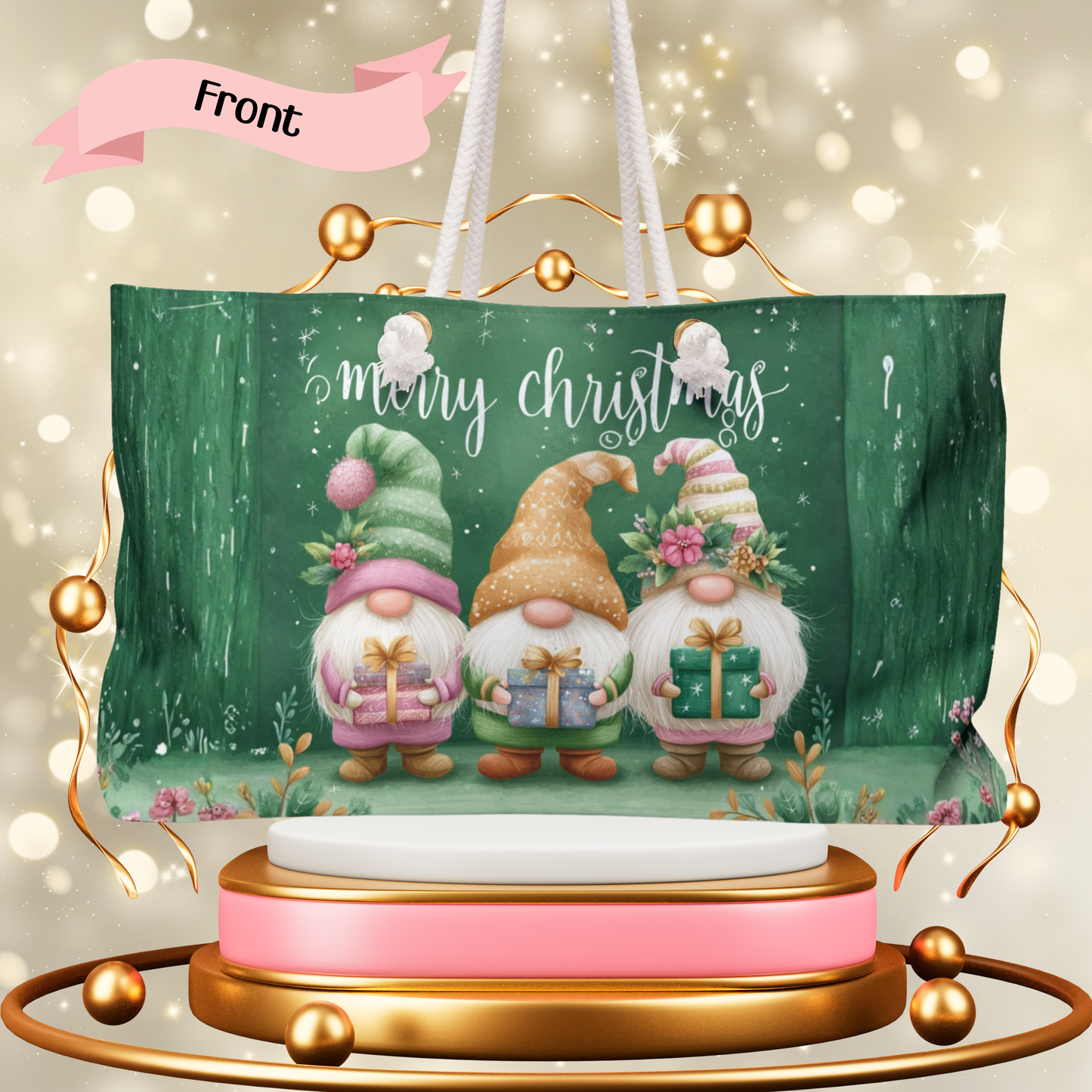 🎄Christmas Gnome Tote Bag – Green Holiday Market Bag, Festive Gnome Gift Tote, Merry Christmas Bag, Cute Nordic Christmas Shopper, Holiday Shopper, Festive Merry Christmas Weekender Bag