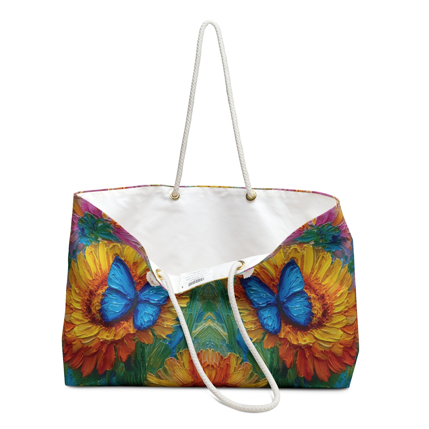 Vibrant Floral Sunflower & Butterfly Weekender Bag – Large Travel Tote / Beach & Gym Bag - Weekend Duffle Bag - Travel Bag  and Beach Bag