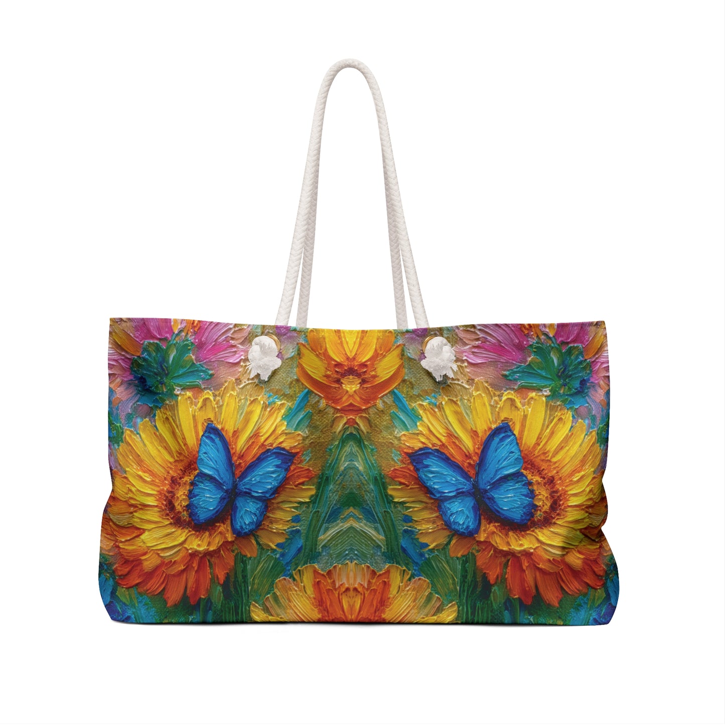 Vibrant Floral Sunflower & Butterfly Weekender Bag – Large Travel Tote / Beach & Gym Bag - Weekend Duffle Bag - Travel Bag  and Beach Bag