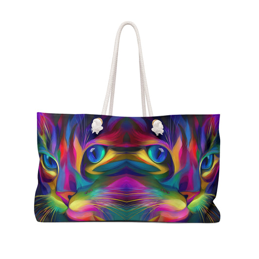 Colorful Cat Art Weekender Bag – Bold Feline Travel Tote with Rope Handles - Vibrant Travel Tote, Large Capacity, Stylish Cat Lover Gift