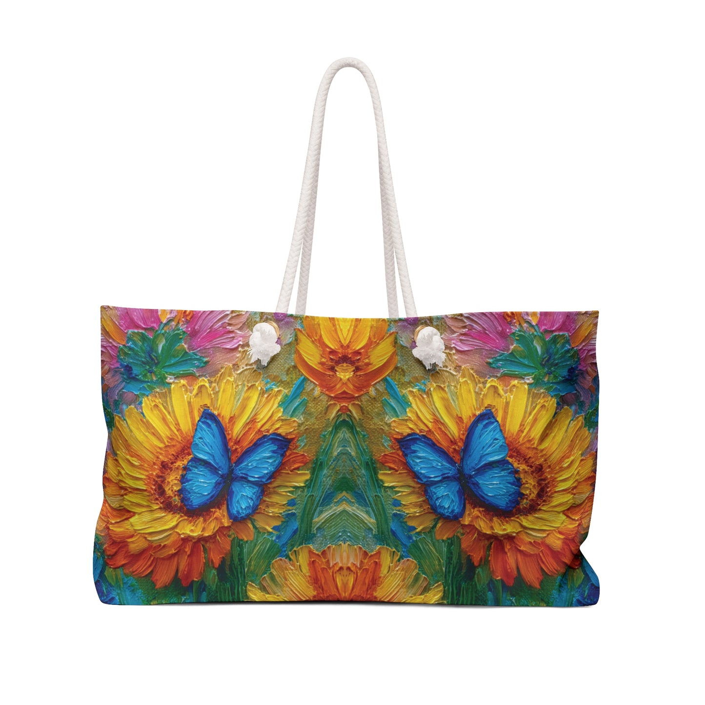 Vibrant Floral Sunflower & Butterfly Weekender Bag – Large Travel Tote / Beach & Gym Bag - Weekend Duffle Bag - Travel Bag  and Beach Bag