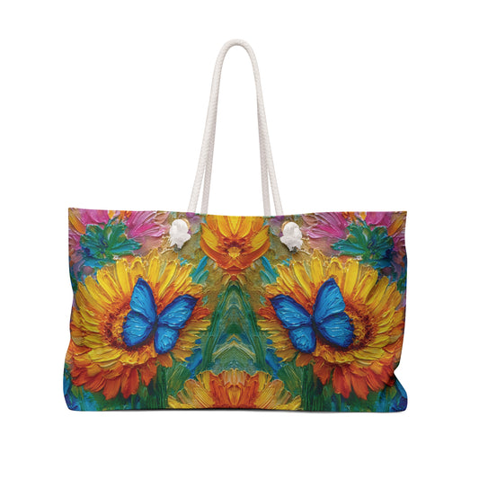 Vibrant Floral Sunflower & Butterfly Weekender Bag – Large Travel Tote / Beach & Gym Bag - Weekend Duffle Bag - Travel Bag  and Beach Bag