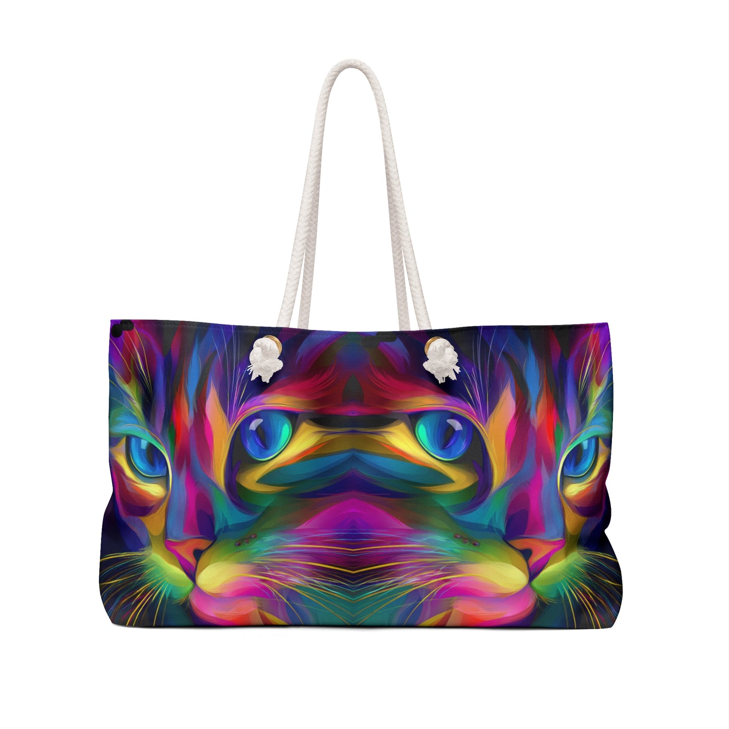 Colorful Cat Art Weekender Bag – Bold Feline Travel Tote with Rope Handles - Vibrant Travel Tote, Large Capacity, Stylish Cat Lover Gift